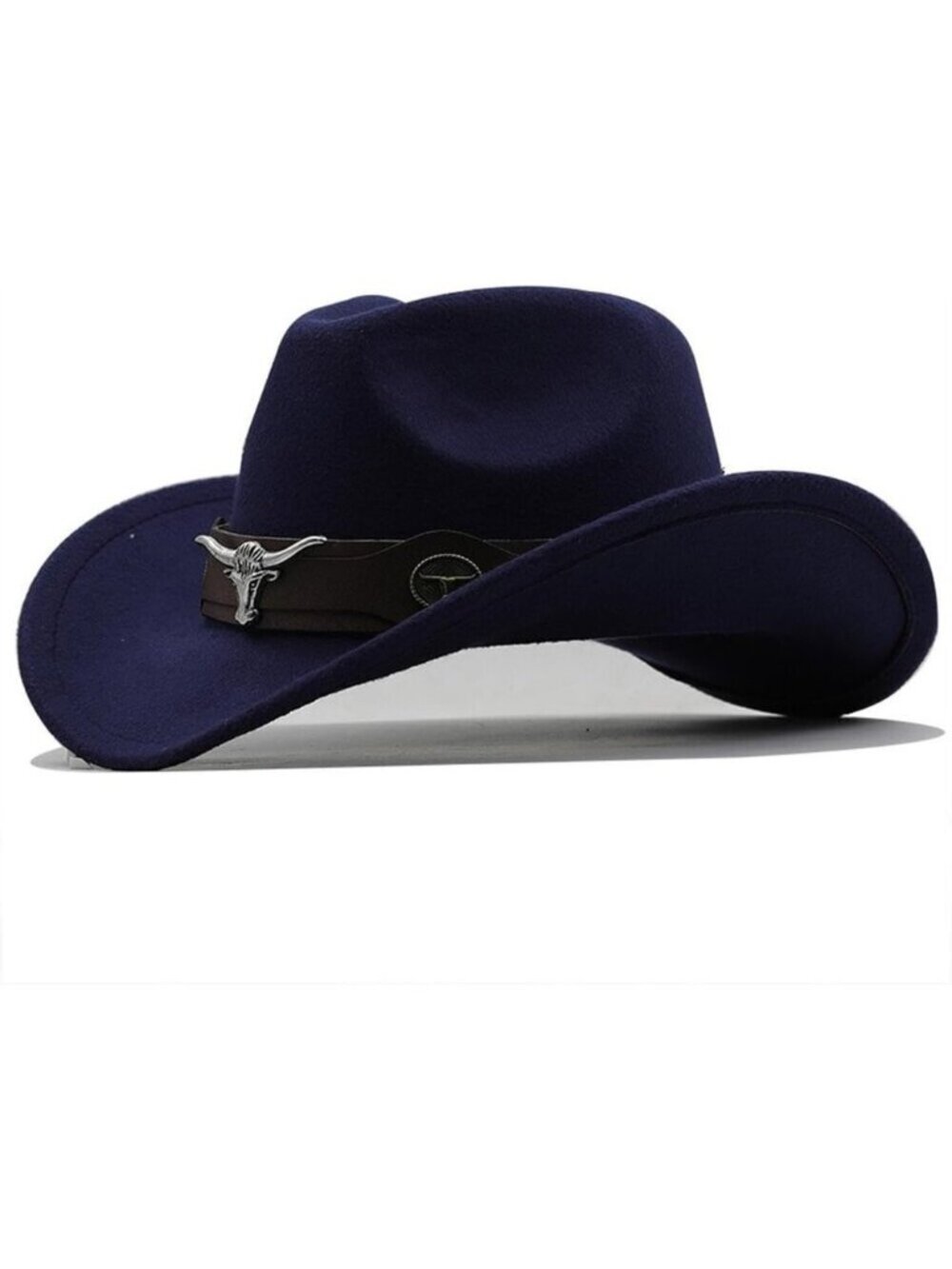 Unisex Navy 100% Polyester Bull Skull Band Classic Fedora Felt Cowboy Hat